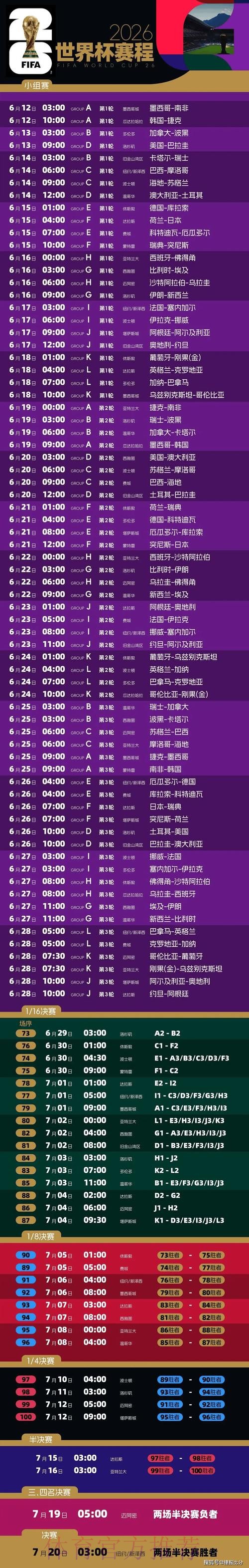 2026世界杯直播时间表完整指南